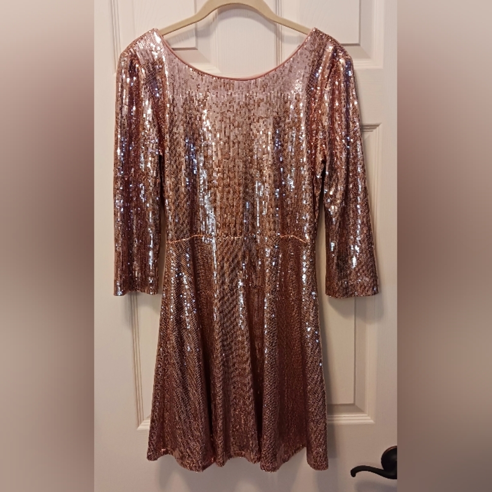 Forever 21 Gold Sequin Sheath Dress with Cuffed Sleeves